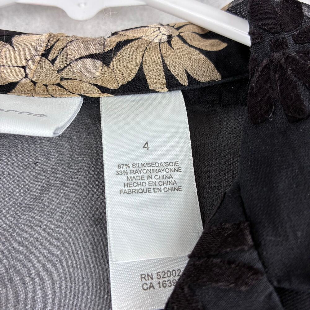 Vintage Liz Claiborne Sheer Button Up Blouse Women's 4 Black Floral Career Silk - Picture 5 of 7